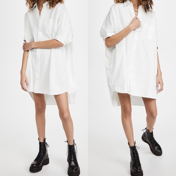R13 Oversized Boxy Button Up Dress White Asymmetrical Hem Size Large - Picture 3 of 8